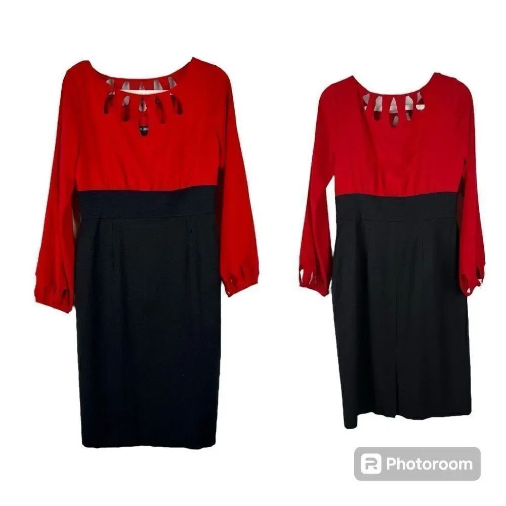 White House Black Market Red Long Sleeve Eyelet Pencil Dress 8